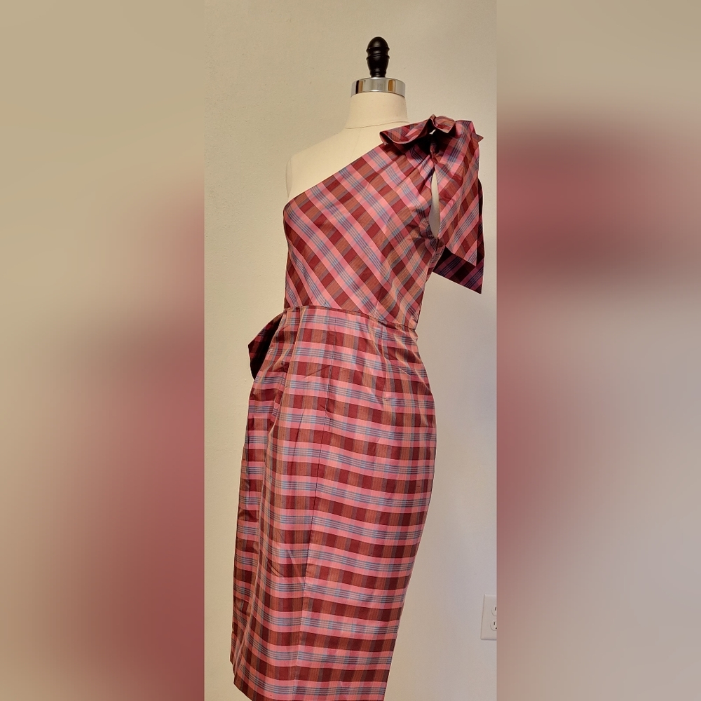 J. Crew One Shoulder Plaid Dress - Red and Blue